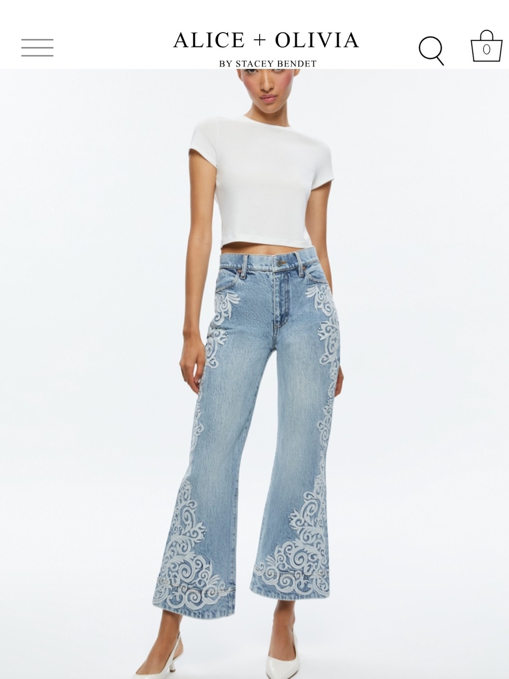 Alice + Olivia Light Blue Embroidered Flare Jeans - Picture 3 of 7